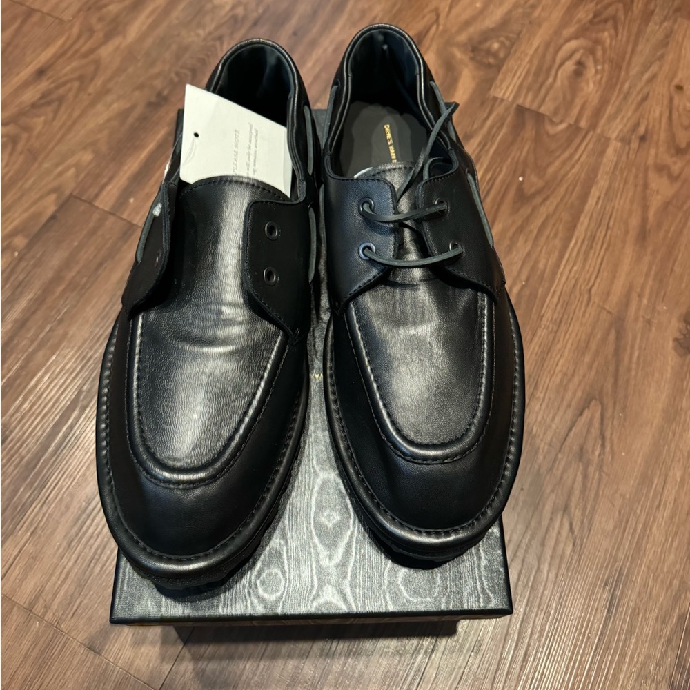 Dries Van Noten Black Leather Boat Shoes Size 44 - Picture 3 of 3